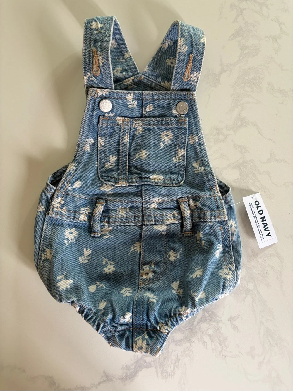Old Navy Blue Floral Denim Infant Overalls